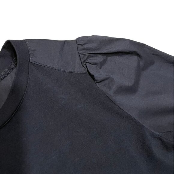 Tristan Black Bouffant Sleeve Top 3/4 Length Semi-Sheer Sleeves Crew Neck Size M - Picture 3 of 12